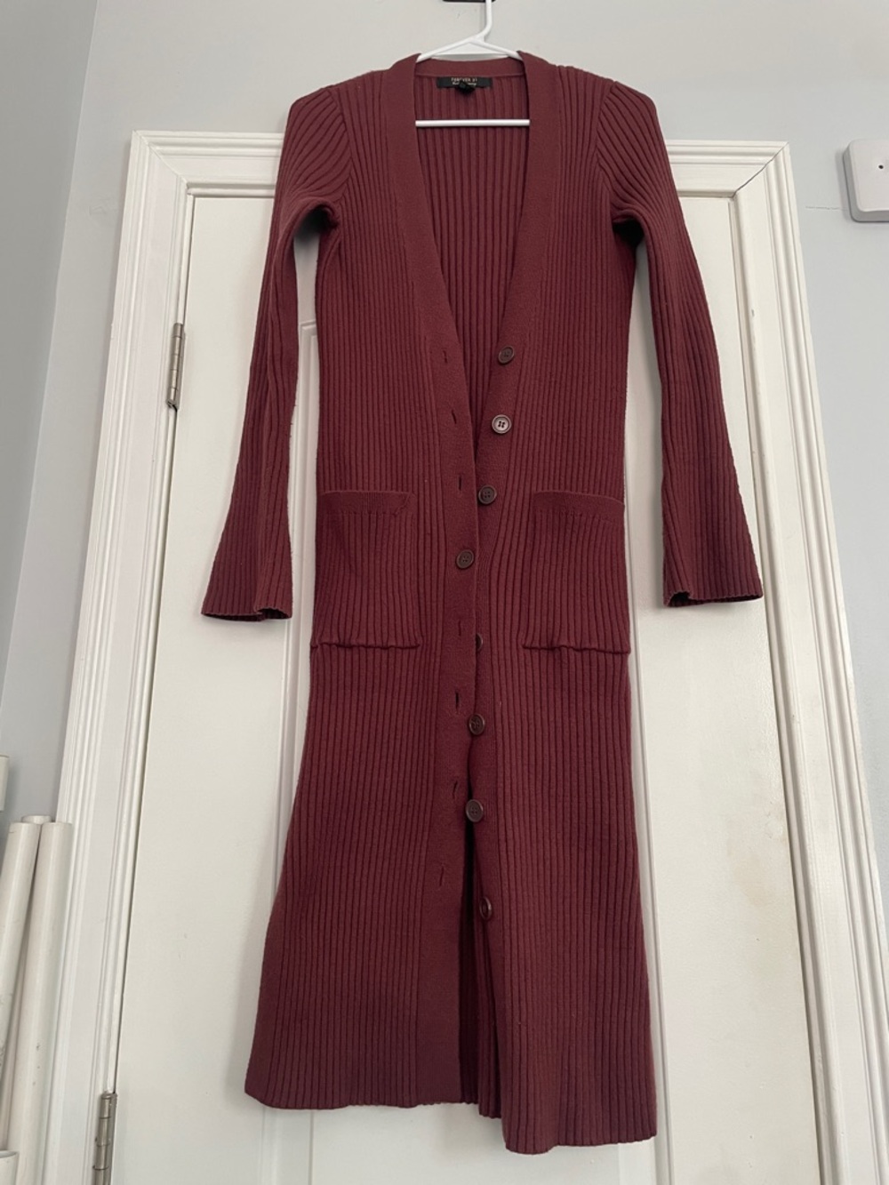 Forever 21 Ribbed Button-Front Cardigan - Wine